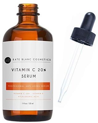 Kate Blanc Cosmetics Vitamin C Serum for Face with Hyaluronic Acid (1oz). 20% Vit C Anti Aging Serum to Soften Skin and Reduce Appearance of Dark Spots