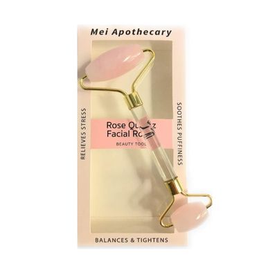 Mei Apothecary Rose Quartz Facial Roller Beauty Tool | Authentic Rose Quartz Roller for Face | Skin Roller for Puffiness | Depuffing Eye Roller & Face Massage Tool
