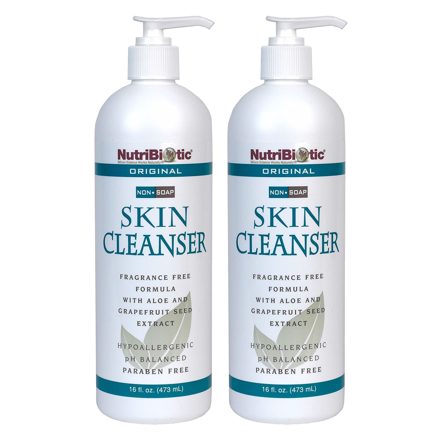NutriBiotic Original Non-Soap Skin Cleanser, 16 Oz Twin Pack | Fragrance Free with GSE | pH Balanced, Hypoallergenic &amp; Biodegradable | Free of Parabens, Fragrance, Phosphates, SLS, Dyes, &amp; Colorings