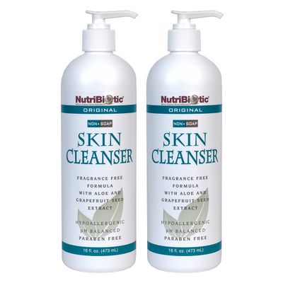 NutriBiotic Original Non-Soap Skin Cleanser, 16 Oz Twin Pack | Fragrance Free with GSE | pH Balanced, Hypoallergenic &amp; Biodegradable | Free of Parabens, Fragrance, Phosphates, SLS, Dyes, &amp; Colorings