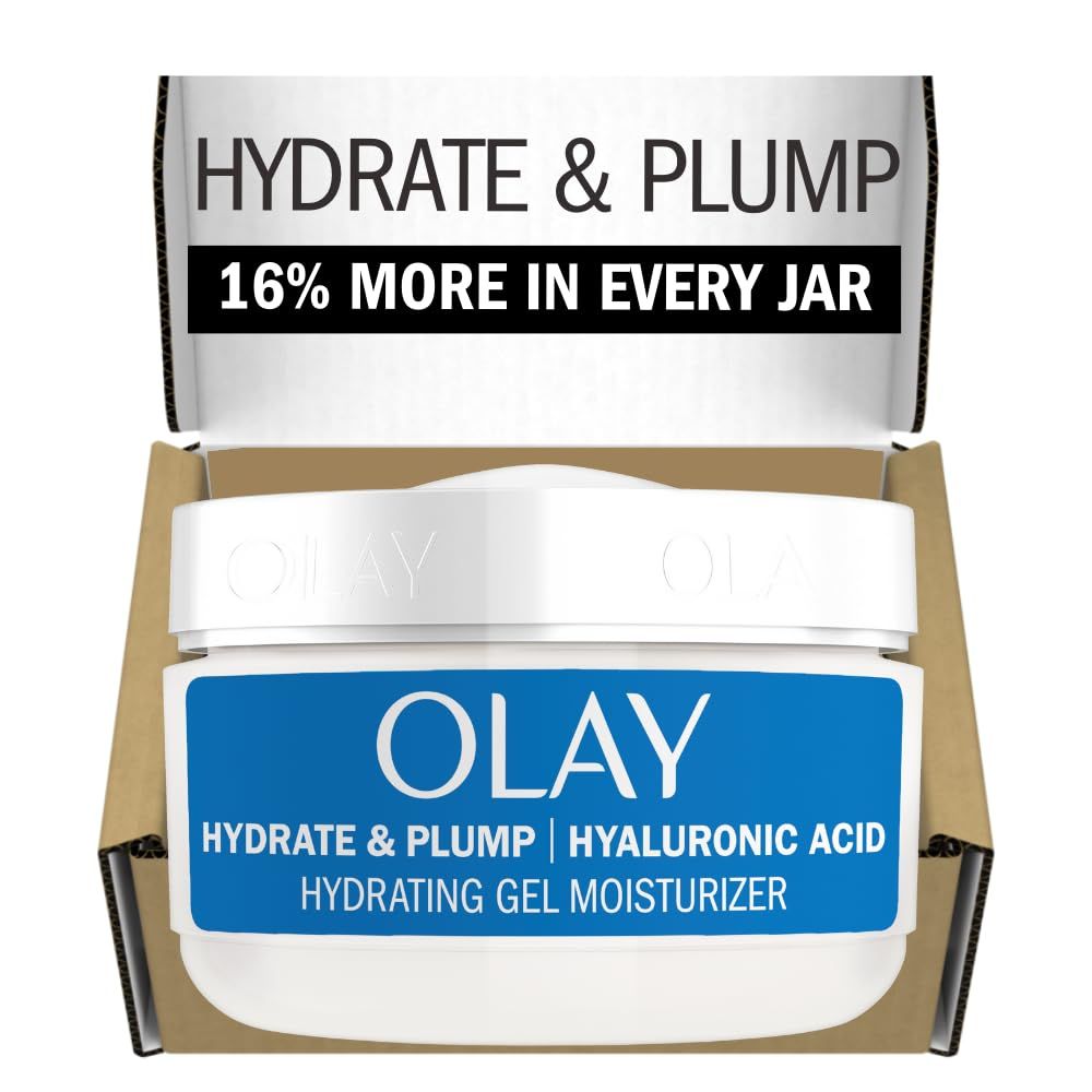 Olay Plump &amp; Hydrate Hyaluronic Gel Face Moisturizer, 2 oz Fragrance Free Hydrating Gel Moisturizer for Dry Skin with Hyaluronic Acid and Niacinamide, Recyclable Eco Jar Packaging