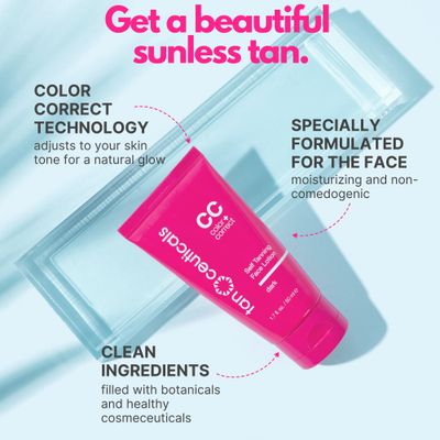Tanceuticals Facial Self Tanner - Self Tanning Lotion for Face Gives Natural, Long Lasting Sunless Tan - Fresh Coconut Scent - Wont Clog Pores or Cause Acne - Easy to Apply - 1.7 oz (Dark)