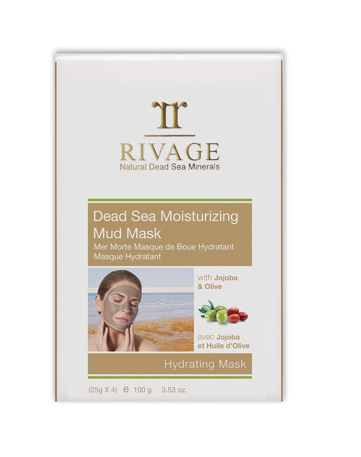 RIVAGE NATURAL DEAD SEA MINERALS Moisturizing Mud Mask Sachets 25 g X 4 HYDRATING MUD MASK with JOJOBA AND OLIVE OIL 100% AUTHENTIC DEAD SEA MUD from JORDAN VEGAN FRIENDLY, NO HARSH CHEMICALS