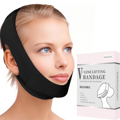 MASIKA V-Line Mask, Chin Strap for Sleeping,Chin Strap for Women,Jaw Exerciser,Jawline Shaper,Jaw Strap,Double chin strap,Jawline Shaper,Reusable chin stra,Black