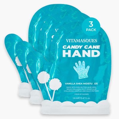 Vitamasques Candy Cane Moisturizing Hand Mask 3 Pack - Korean Skin Care Hand Mask with Shea Butter &amp; Aloe Vera for Soft Skin