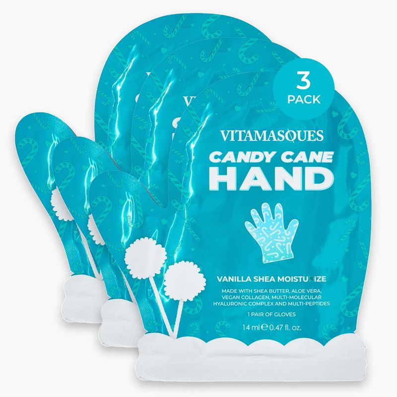 Vitamasques Candy Cane Moisturizing Hand Mask 3 Pack - Korean Skin Care Hand Mask with Shea Butter &amp; Aloe Vera for Soft Skin