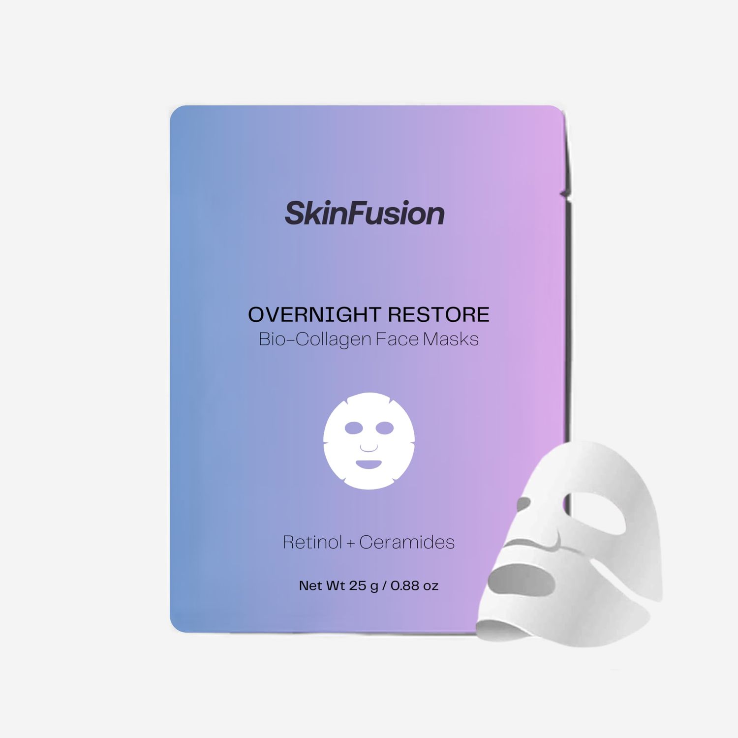 SkinFusion Bio-Collagen Sheet Face Masks (Overnight Restore, 5 Pack) with Retinol + Ceramides - Anti-Aging, Minimize Wrinkles, Hydrate, Restore, Firm, Rejuvenate - Clean Vegan Cruelty Free - K Beauty