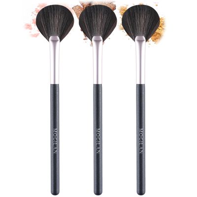 MOGILAN Fan Blush Brushes 3pcs Small Fan Brushes for Facial Blusher Highlighter Nose Contour Blending with Liquid Cream Powders Vegan Face Makeup Brushes Soft