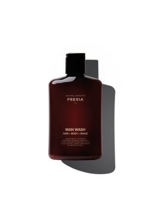 PREVIA Man Wash 3-in-1 Cleanser Hair Shampoo Anti Dandruff Body Wash &amp; Shaving Conditioner Vegan Formula with Organic Absinthe Extract for All Hair Types 8.45 oz