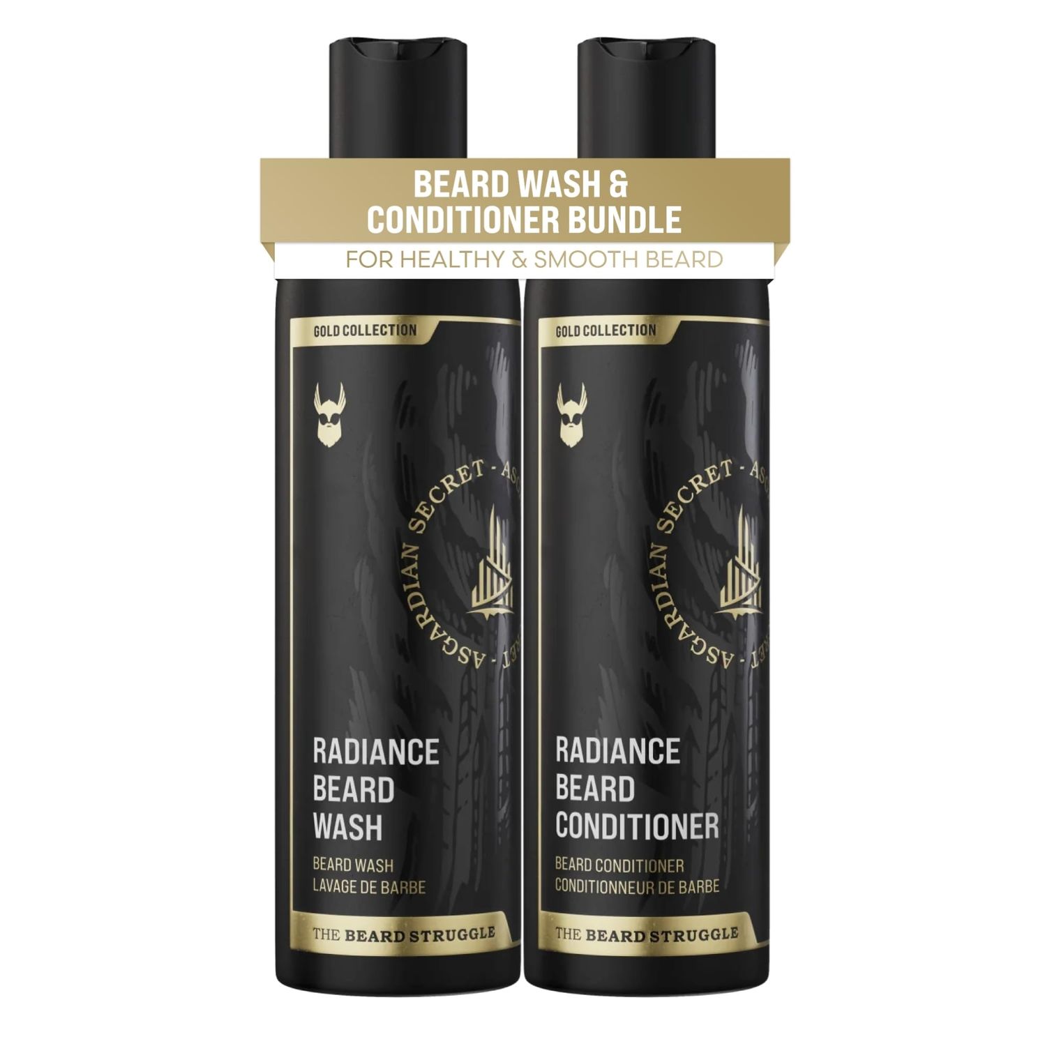 The Beard Struggle - Radiance Beard Wash &amp; Conditioner Bundle - Gold Collection - Pack of 2, Asgardian Secret - Nourish, Cleanse, Softens, &amp; Strengthens Beard - Beard Wash and Conditioner for Men