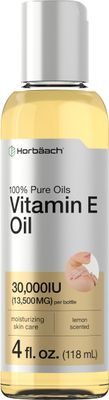 Horbach Vitamin E Oil For Skin 30,000 IU | 4 fl oz | 100% Pure Oils | Moisturizing Skin Care | Non-GMO, Vegetarian | Lemon Scented