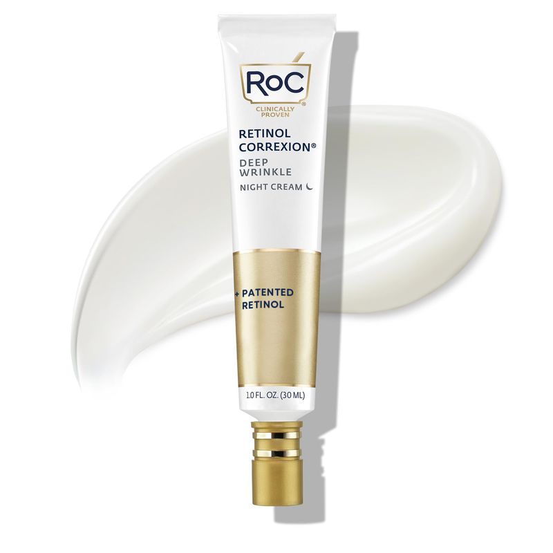 RoC Retinol Correxion Deep Wrinkle Anti-Aging Night Cream, Daily Face Moisturizer with Shea Butter, Glycolic Acid and Squalane, Stocking Stuffers for Men &amp; Women, 1 Ounces (Packaging May Vary)