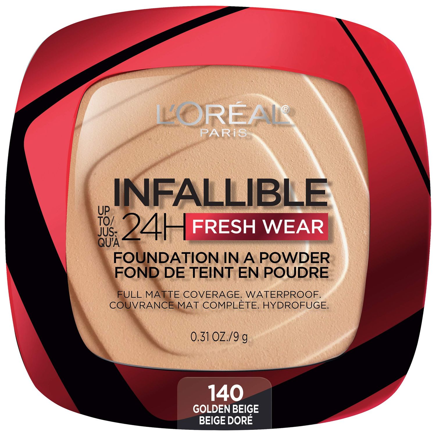 LOral Paris Makeup Infallible Fresh Wear Foundation in a Powder, Up to 24H Wear, Waterproof, Golden Beige, 0.31 oz.