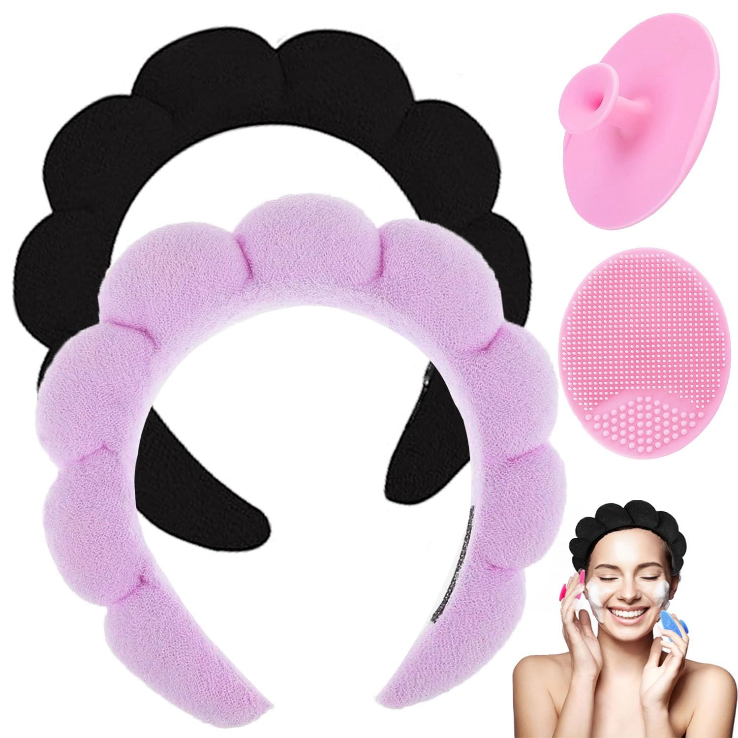 Ruiwen hair Spa Headband for Washing Face, Sponge Makeup Headband, Skincare Headbands for Makeup Removal, Terry Cloth Headband Bubble Soft Puffy Headband for Women Girl