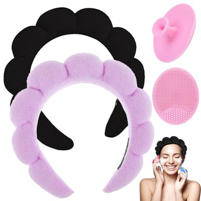 Ruiwen hair Spa Headband for Washing Face, Sponge Makeup Headband, Skincare Headbands for Makeup Removal, Terry Cloth Headband Bubble Soft Puffy Headband for Women Girl