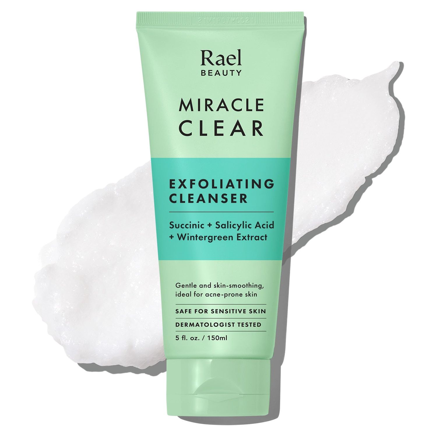 Rael Face Wash, Miracle Clear Exfoliating Cleanser - Face Cleanser for Oily &amp; Acne Prone Skin, Korean Skin Care, Facial Foaming Cleanser, Hydrating, w/Salicylic Acid, Vegan, Cruelty Free (5.1 fl. oz)