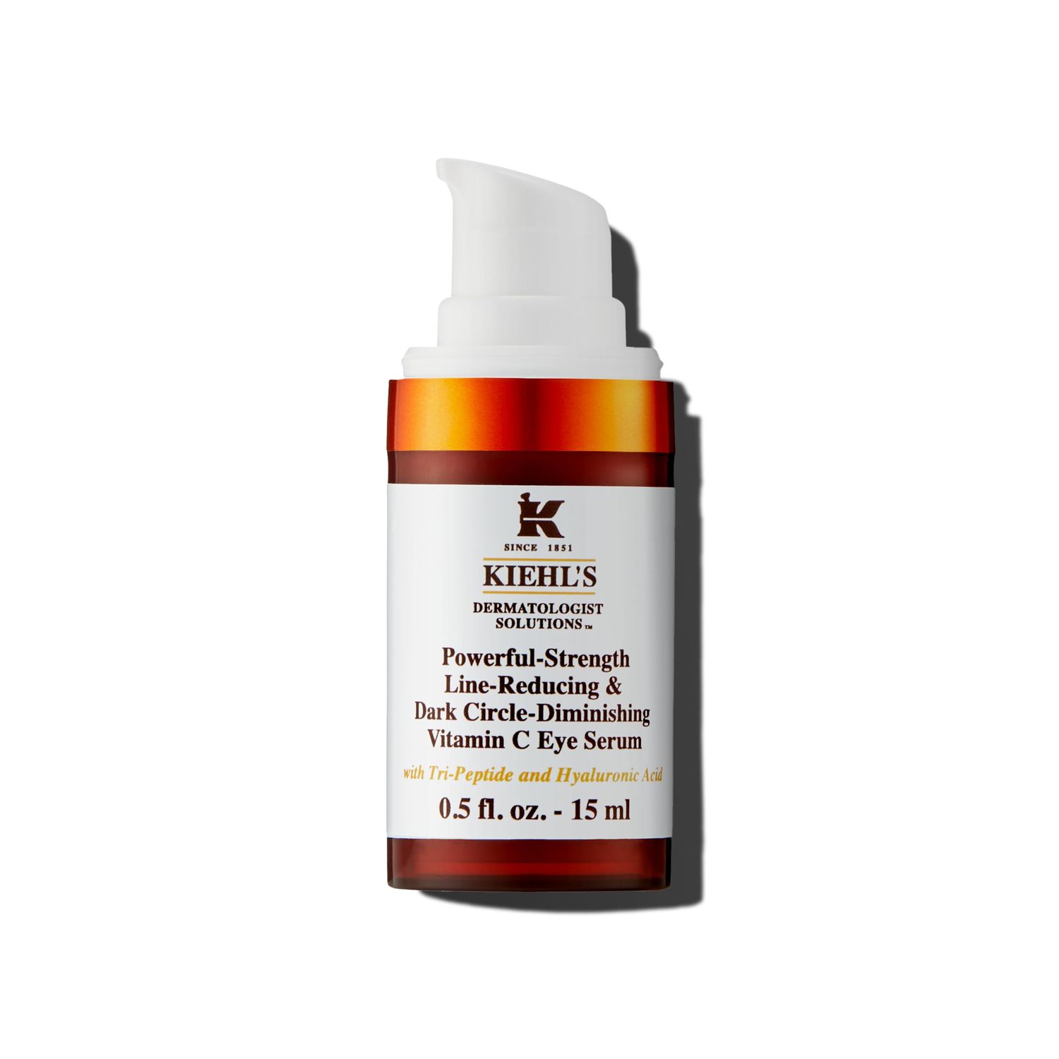 Kiehl&#39;s Powerful-Strength 10% Vitamin C Eye Serum, Line-Reducing &amp; Dark Circle Diminishing Eye Cream, Smooths &amp; Hydrates Undereye, for Puffiness &amp; Lines, with Hyaluronic Acid &amp; Tri-Peptide - 0.5 fl oz