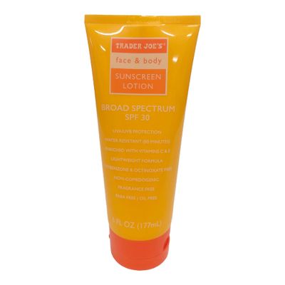 Trader Joe&#39;s Face and Body Sunscreen Lotion Broad Spectrum SPF 30, 6 fl oz(177 ml)
