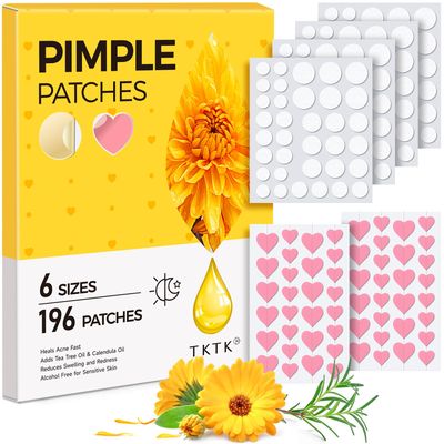 Pimple Patches for Face: 6 Sizes Day and Night Acne Patches Heart Zit Patches - Cute Spot Stickers with Tea Tree &amp; Centella Oil, Strong Adhesion Zit Covers (196 Count)
