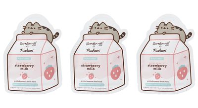 The Crme Shop X PUSHEEN KLEAN BEAUTY Strawberry Milk Printed Essence Sheet Mask | Vitamin C &amp; Vegan Collagen | Brightening &amp; Youthful Skin | Vegan, Cruelty-Free (Set of 3)