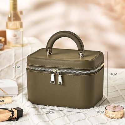 Tidyladyo TPE Durable Makeup Bag - Travel Cosmetic Organizer with Handle, Green Square Toiletry Bag for Skincare &amp; Beauty Essentials