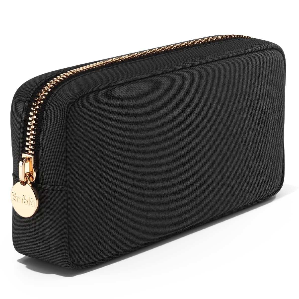 Makeup Bag Travel Cosmetics Pouch and Toiletry Case, Nylon Zipper Pouch Purse, Cute Make Up Organizer Storage Tote for Women Girls, Waterproof Travel Skincare Case, Small Makeup Bags, Black Noir