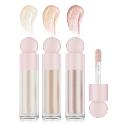 Hocossy Liquid Highlighter Natural Glow For Face &amp; Body, Waterproof Moisturizing Light Liquid Luminizer For Long Lasting Shimmer, Contour Highlighter Stick Easy to Apply with Cushion Applicator