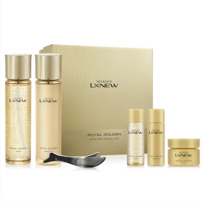 ISA KNOX Royal Golden Skin care Gift Set (11.4fl oz) - Korean Luxury Skin Care for Rejuvenation and Youthful Radiance. Royal Peptides &amp; Jelly, Niacinamide. Guasha