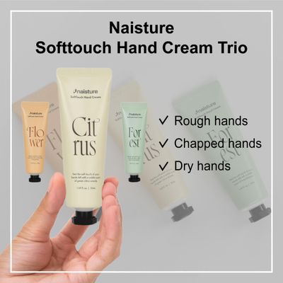 Naisture SoftTouch Hand Cream Trio - Hydrates all skin types. Soothes rough, dry hands, moisturizes sensitive skin, and revitalizes for softness
