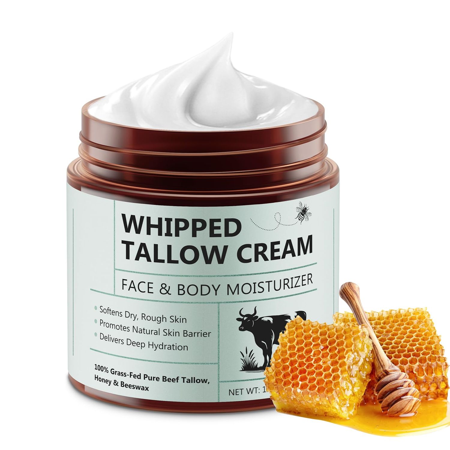 Xaarty Beef Tallow for Skin, Beef Tallow and Honey Balm, Whipped Grass Fed Beef Tallow with Honey Cream for Face &amp; Body, Repair Skin (4.2 Oz)