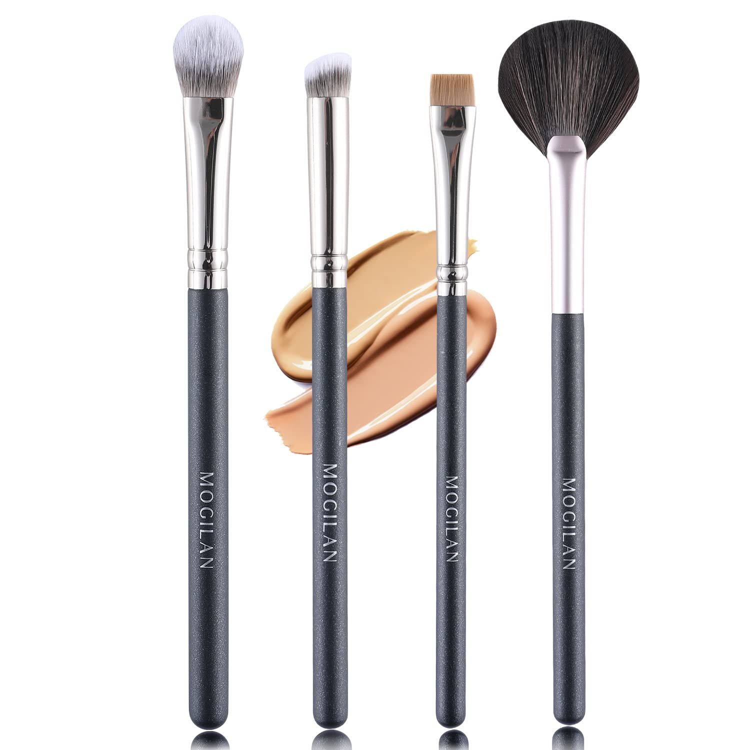 MOGILAN Makeup Brushes Set Flat Definer Brush Mini Concealer Brush Angled Nose Contour Brush Fan Brush Soft for Blending Highlighting,Buffing with Liquid Cream Powder Cosmetics Face Brush 4PCS