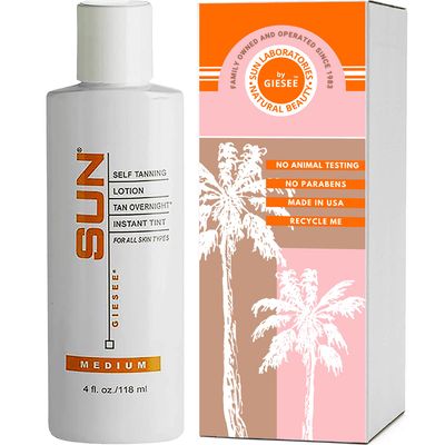 Sun Laboratories By Giesee Tan Overnight Sunless Tanning Lotion 4 oz - Organic Self Tanner, Long Lasting Tanning Lotion, Natural Body Lotion for Sunless Tan, Face &amp; Body Self Tanner