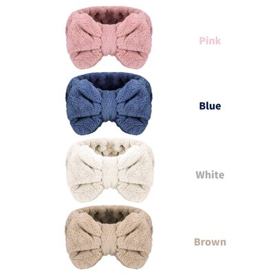 Senkary 4 Pack Bow Makeup Headband Microfiber Spa Headbands Towel Headband Soft Puffy Washing Face Headband for Women Girls Shower Bath Skincare (White, Blue, Pink, Brown)