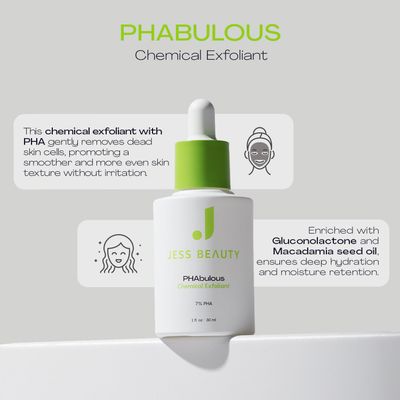 JESS BEAUTY | PHAbulous Chemical Exfoliant | Skin Care for Sensitive Skincare Hydration &amp; Antioxidant Protection | 1 fl oz