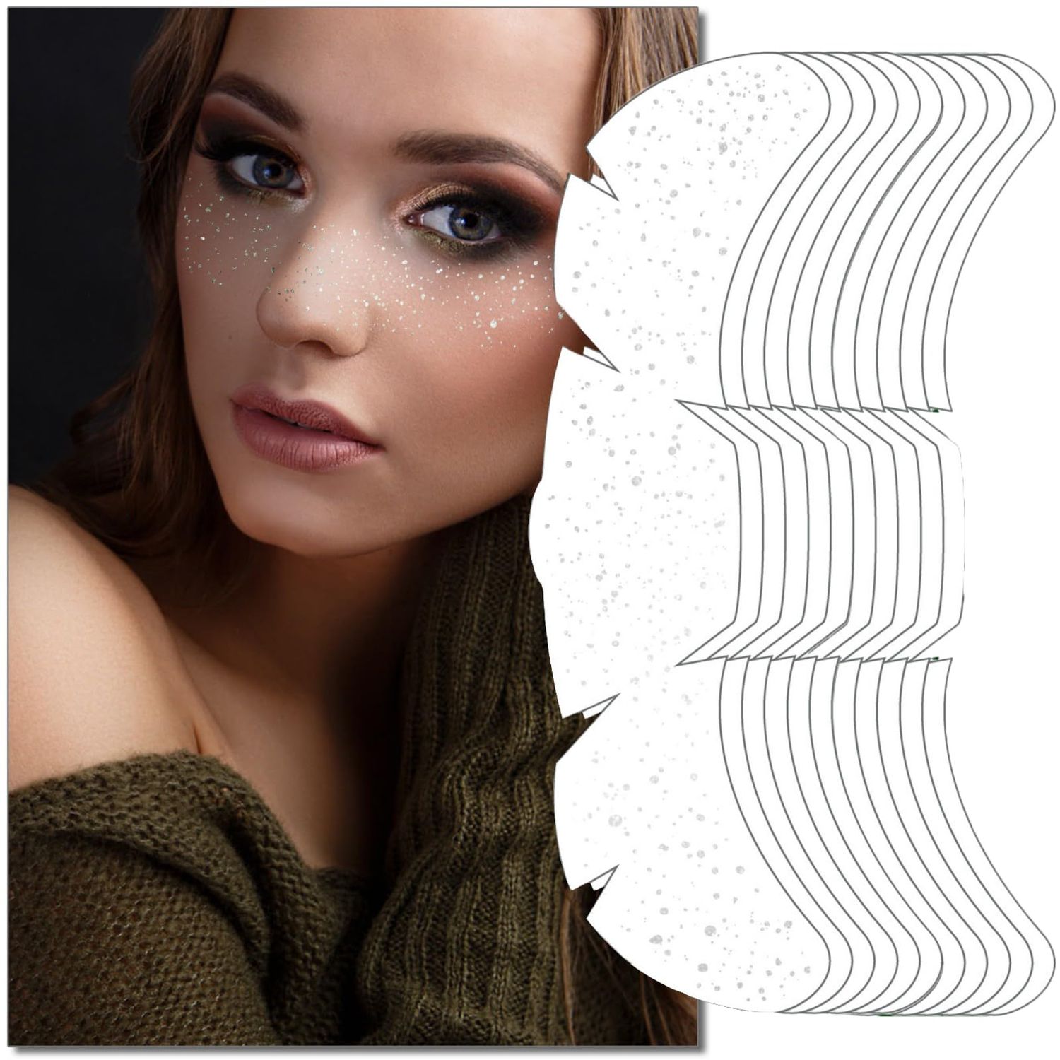 Jemattely Winter Makeup Patches Valentine&#39;s Silver Face Glitter Makeup Speckles Glow Up Makeup Patches Face Glitter Speckles Patches-Cute Glitter Makeup Accessories for Women-10 Count