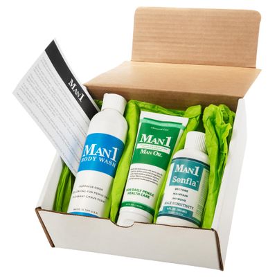Man1 Collection: Penile Health Gift for His Anniversary, Birthday or Holiday. Give Him a Unique Present Hell Love. Three Premium Products for Complete Penile Care: Man1 Man Oil, Senfla and Body Wash