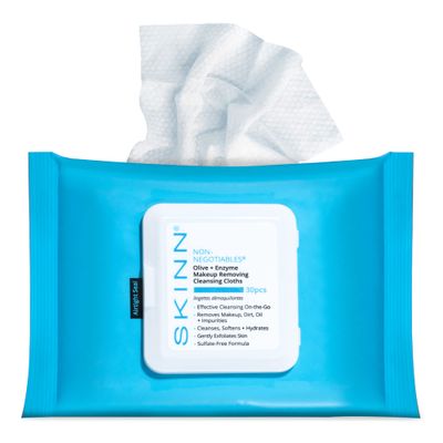 SKINN Facial Cleansing Makeup Remover Wipes - Hydrating Makeup Removing Cloths for Waterproof Mascara, Makeup, Oil, &amp; Dirt - Disposable Face Towelettes that Gently Exfoliates, Cleanses, &amp; Softens Skin