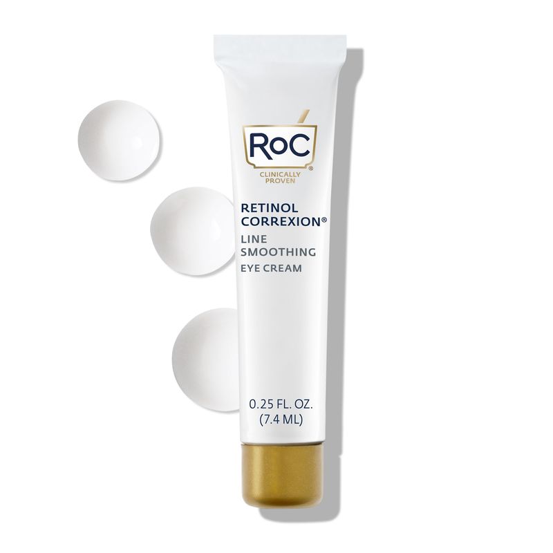 RoC Retinol Correxion Eye Cream Mini for Dark Circles &amp; Puffiness, Daily Wrinkle Cream, Anti Aging Line Smoothing Skin Care Treatment, Stocking Stuffers for Men &amp; Women, .25 Ounces