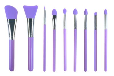 LORMAY 9 Pcs Silicone Makeup Brush Set: Applicator for Face Care, Eyeliner, Eyebrow, Eye Shadow, Lip Makeup and UV Epoxy Resin Crafts (Purple)