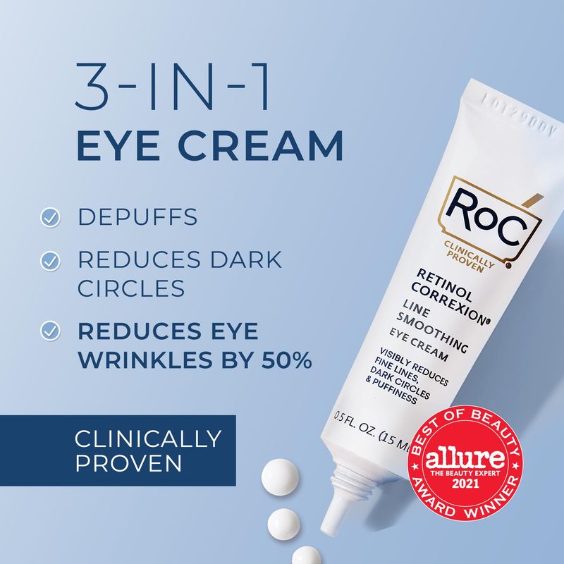 RoC Retinol Correxion Eye Cream Mini for Dark Circles &amp; Puffiness, Daily Wrinkle Cream, Anti Aging Line Smoothing Skin Care Treatment, Stocking Stuffers for Men &amp; Women, .25 Ounces