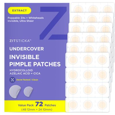 ZitSticka Invisible Pimple Patches for Face, FSA HSA Eligible Hydrocolloid Pimple Patches, Ultra-Thin Clear Pimple Patches, Azelaic Acid &amp; CICA Blemish Patches, Pimple Stickers (UNDERCOVER 72ct)