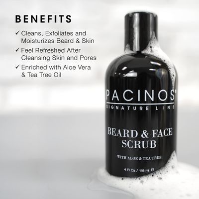 Pacinos Beard and Face Scrub Shave System - Natural Aloe Vera & Tea Tree Formula Beard and Face Scrub - Deep Cleansing for Smooth Skin Exfoliating Face Scrub