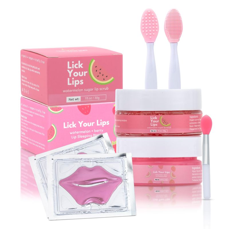 Lick Your Lips 6-in-1 Lip Care Kit With Lip Sleeping Mask, Silicone Brush, Sugar Lip Scrub, Lip Mask Sheet to Reveal Luscious, Lip Exfoliator Scrub to Soft Lips - Korean Lip Therapy Set for a Fuller