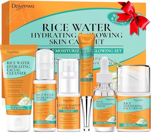 Womens &amp; Teens Wife Christmas Gift Ideas,Skin Care Set,Professional Hydrate Glow Repair Anti-Aging Rice Water Facial Skin Care Routine Kit,Skincare Gift Set for Teenage Girl Womens Gifts for Christmas