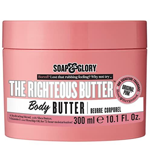 Soap &amp; Glory The Righteous Moisturizing Body Butter - Hydrating Body Moisturizer for Dry Skin with Shea Butter, Vitamin E &amp; Rosehip Seed Oil - Rich Body Cream for Women &amp; Men (300ml)