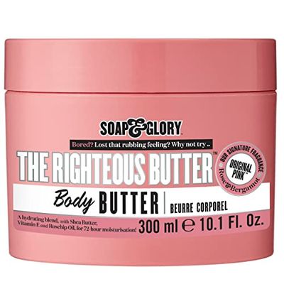 Soap &amp; Glory The Righteous Moisturizing Body Butter - Hydrating Body Moisturizer for Dry Skin with Shea Butter, Vitamin E &amp; Rosehip Seed Oil - Rich Body Cream for Women &amp; Men (300ml)