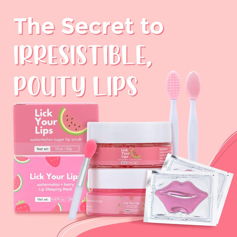 Lick Your Lips 6-in-1 Lip Care Kit With Lip Sleeping Mask, Silicone Brush, Sugar Lip Scrub, Lip Mask Sheet to Reveal Luscious, Lip Exfoliator Scrub to Soft Lips - Korean Lip Therapy Set for a Fuller