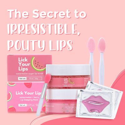 Lick Your Lips 6-in-1 Lip Care Kit With Lip Sleeping Mask, Silicone Brush, Sugar Lip Scrub, Lip Mask Sheet to Reveal Luscious, Lip Exfoliator Scrub to Soft Lips - Korean Lip Therapy Set for a Fuller