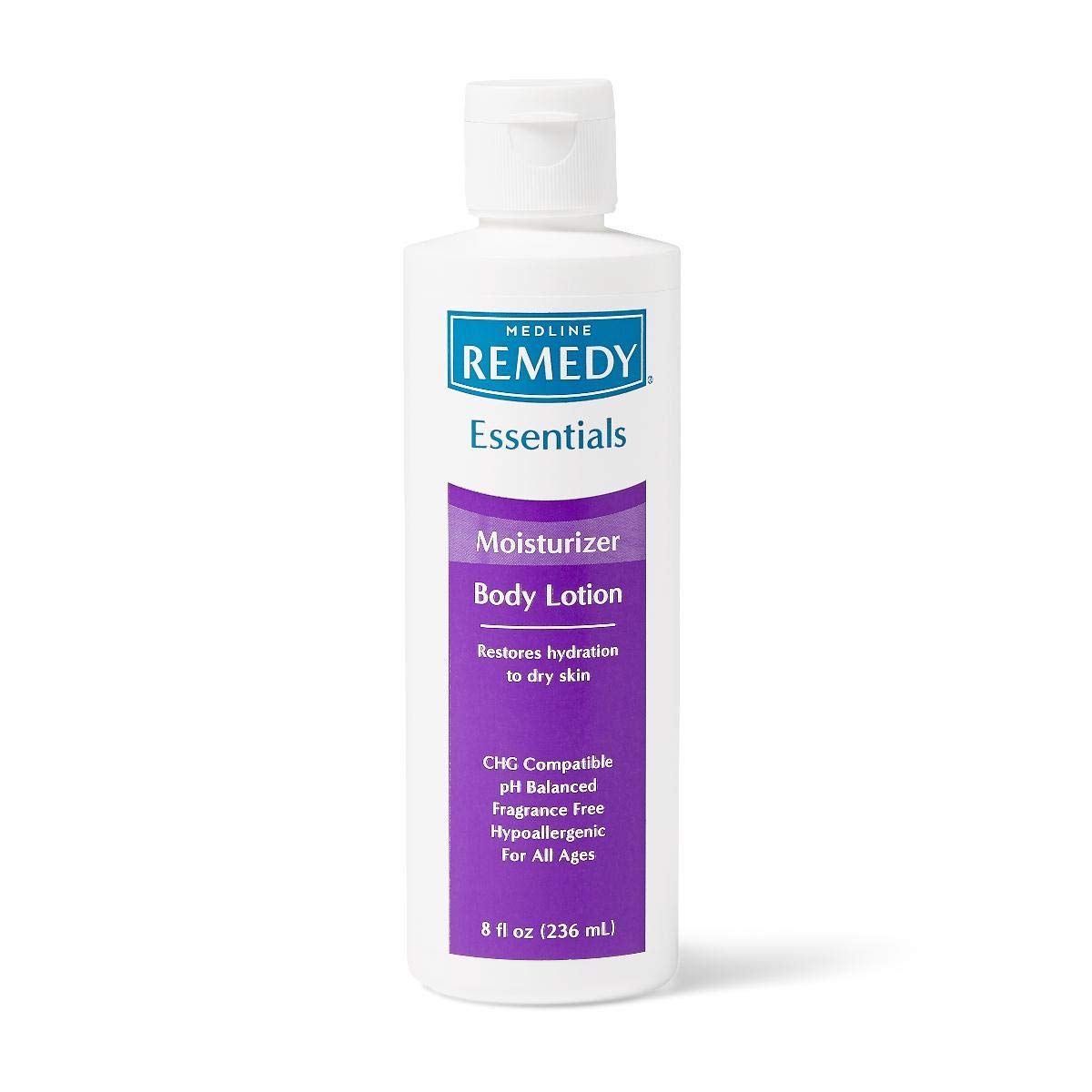Medline Remedy Essentials Moisturizing Body Lotion, Unscented, 8-oz Flip-Top Bottle