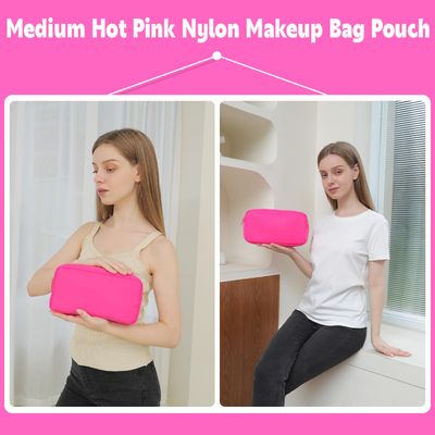 YogoRun Pouch for Purse Skin Care Bag Women Makeup Bag Nylon Cosmetic Pouch with Zipper Pocket (M, HotPink)